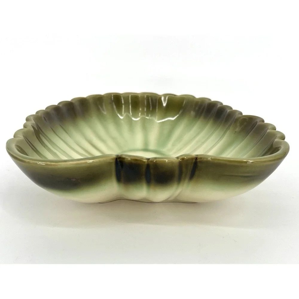 HULL Vtg Avocado Ombre Green #34 Platter Bowl Scalloped Edges Signed USA 10